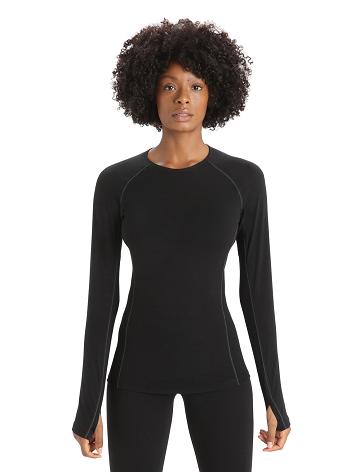 Women's Icebreaker BodyfitZone™ Merino 150 Zone Long Sleeve Crewe Thermal Top Base Layers Black | CA 1060CTVE